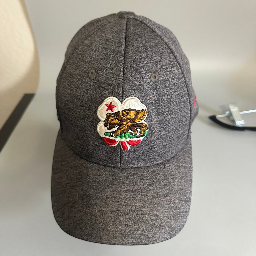 Black Clover Topgolf Hat California Bear Clover Grey Fitted S/M Live Lucky Cap